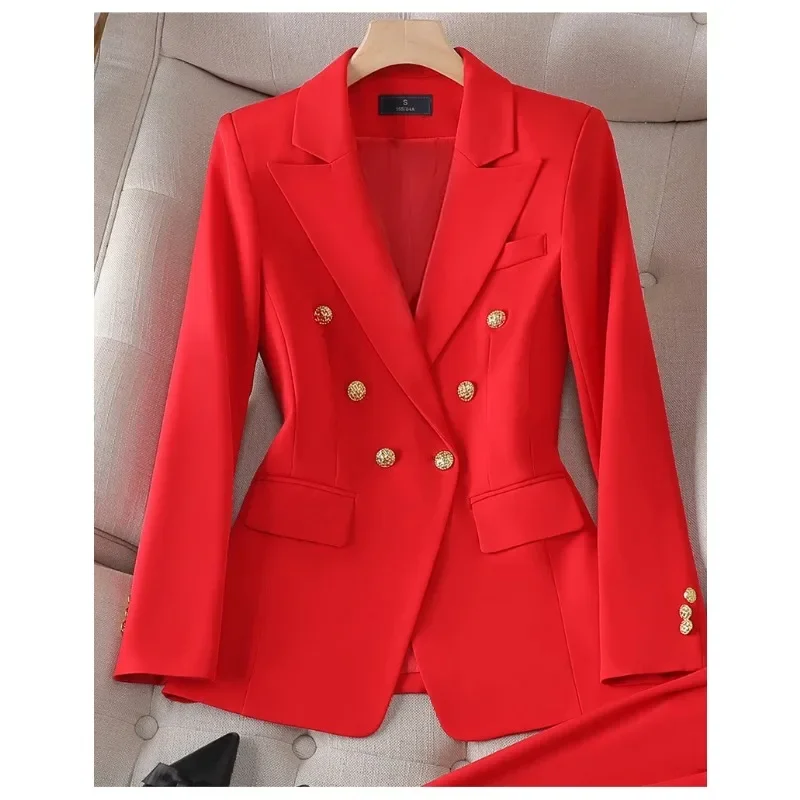 High Quality Women Pant Suit Rose Red Pink White New Fashion Formal Ladies Jacket And Trouser Business Office 2 Piece Blazer Set