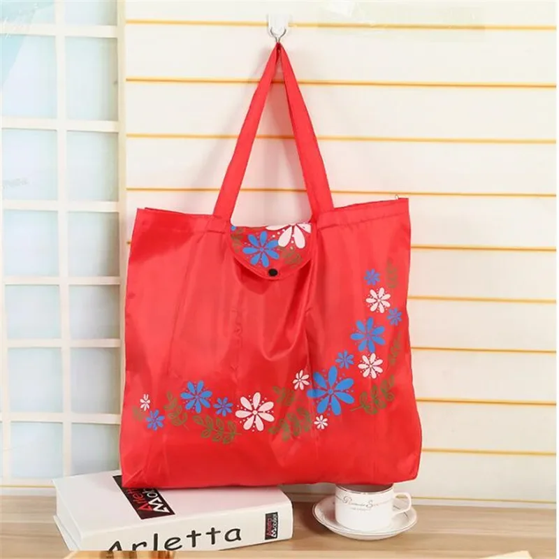 Practical Women Foldable Shopping Bag Reusable Floral Handbag Large Capacity Oxford Cloth Casual Grocery Bag Durable Ladies Tote