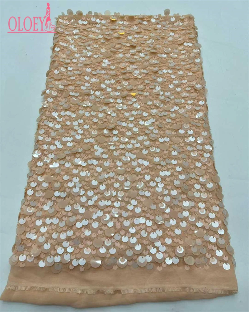 OLOEY  French Mesh Embroidery Sequins Lace Fabric High Quality African Tulle Lace Nigerian Sequins Fabric For Women Dresses