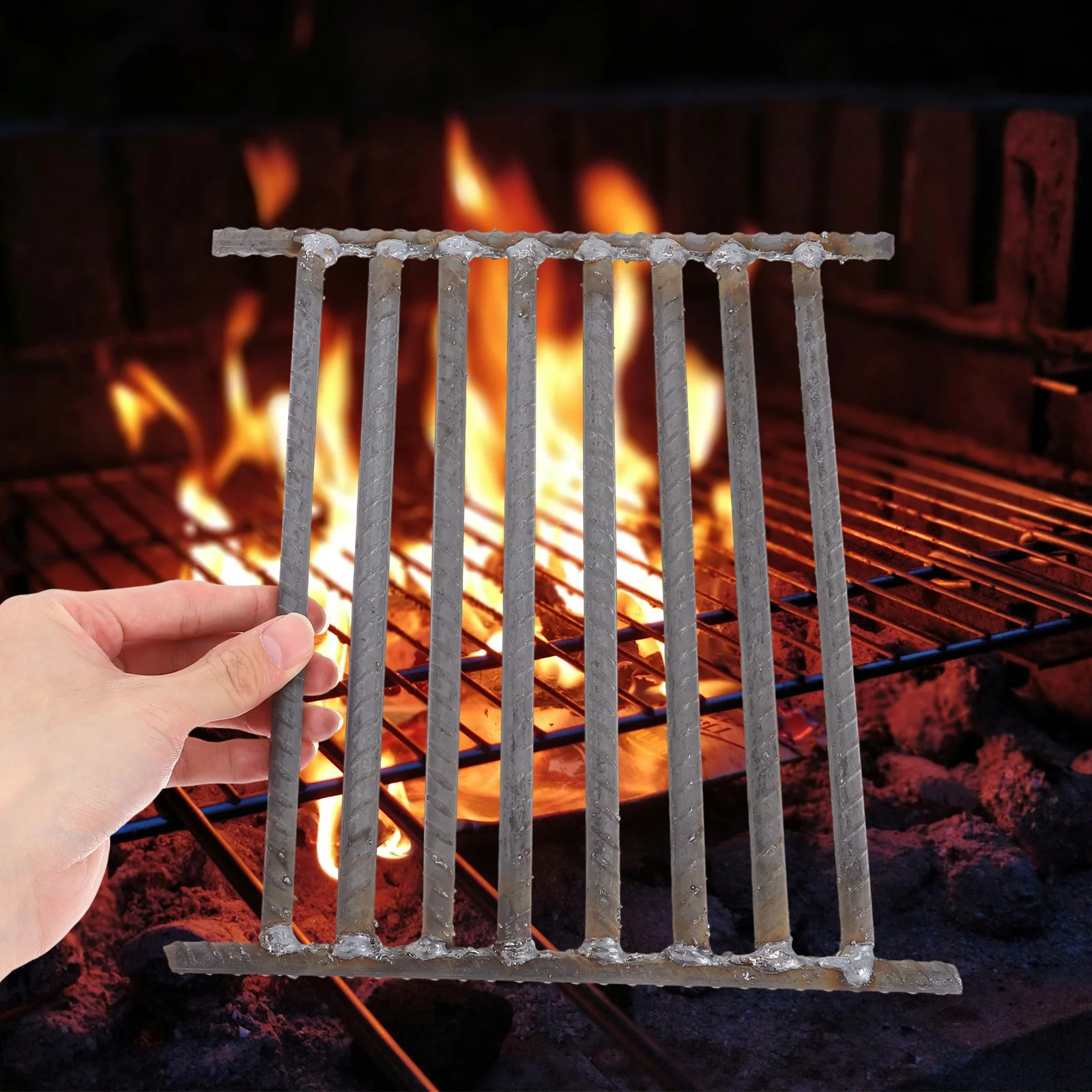 頑丈な鉄製暖炉格子、焚き火台、調理用グリル、薪燃焼ラック、屋外BBQグリル交換用、キャンプ用薪