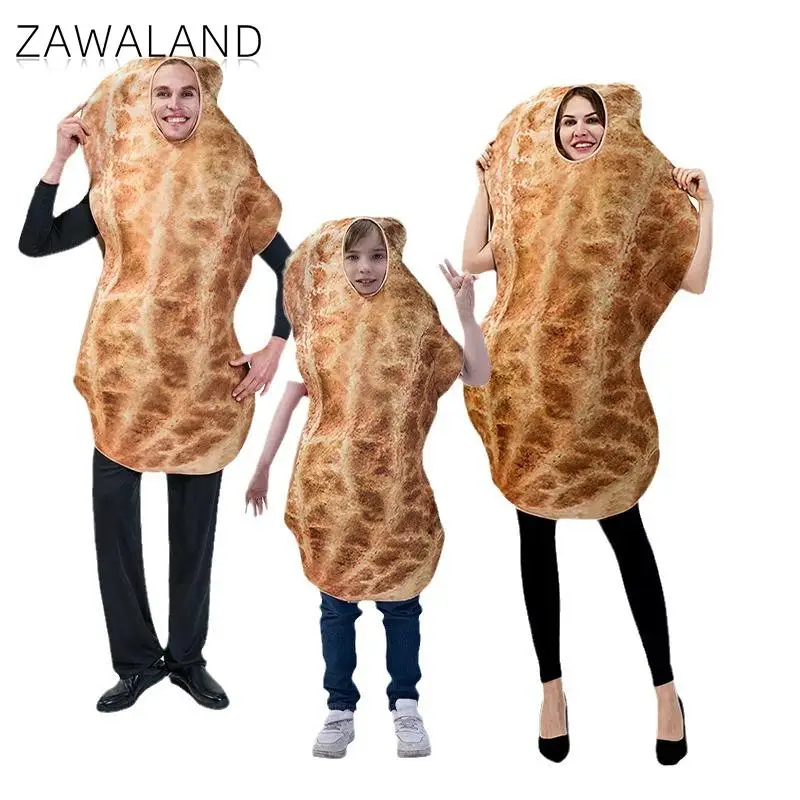 Zawaland Funny Peanut Costume Carnival Disguise Wear Food Snacks Cosplay Party Clothes Adult Boys Girls Stage Performance Outfit