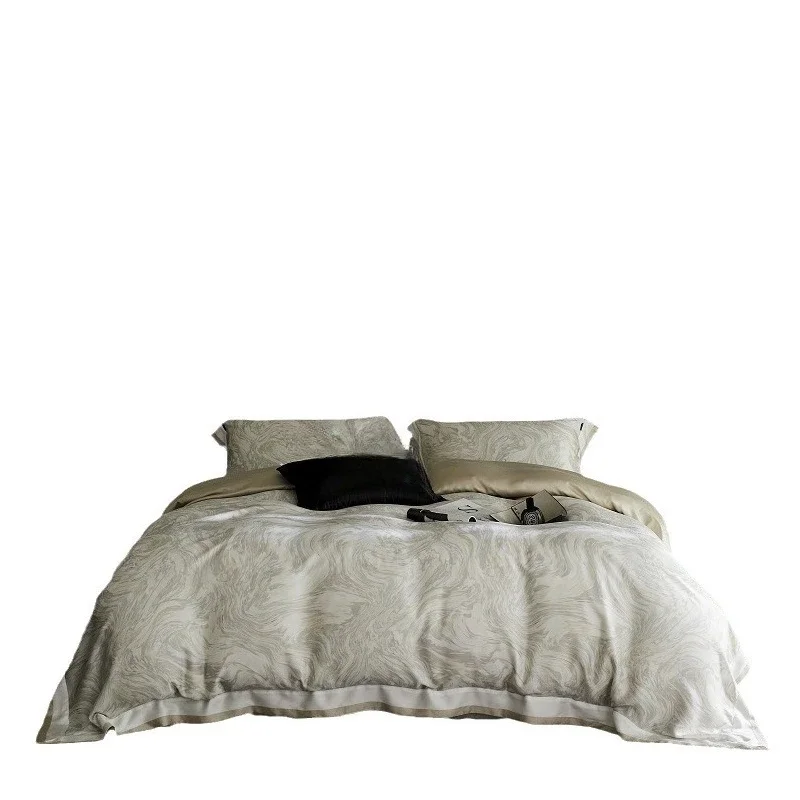 Spring and summer high-end Tencel four-piece set, light luxury printing and dyeing skin-friendly Lyocell quilt cover