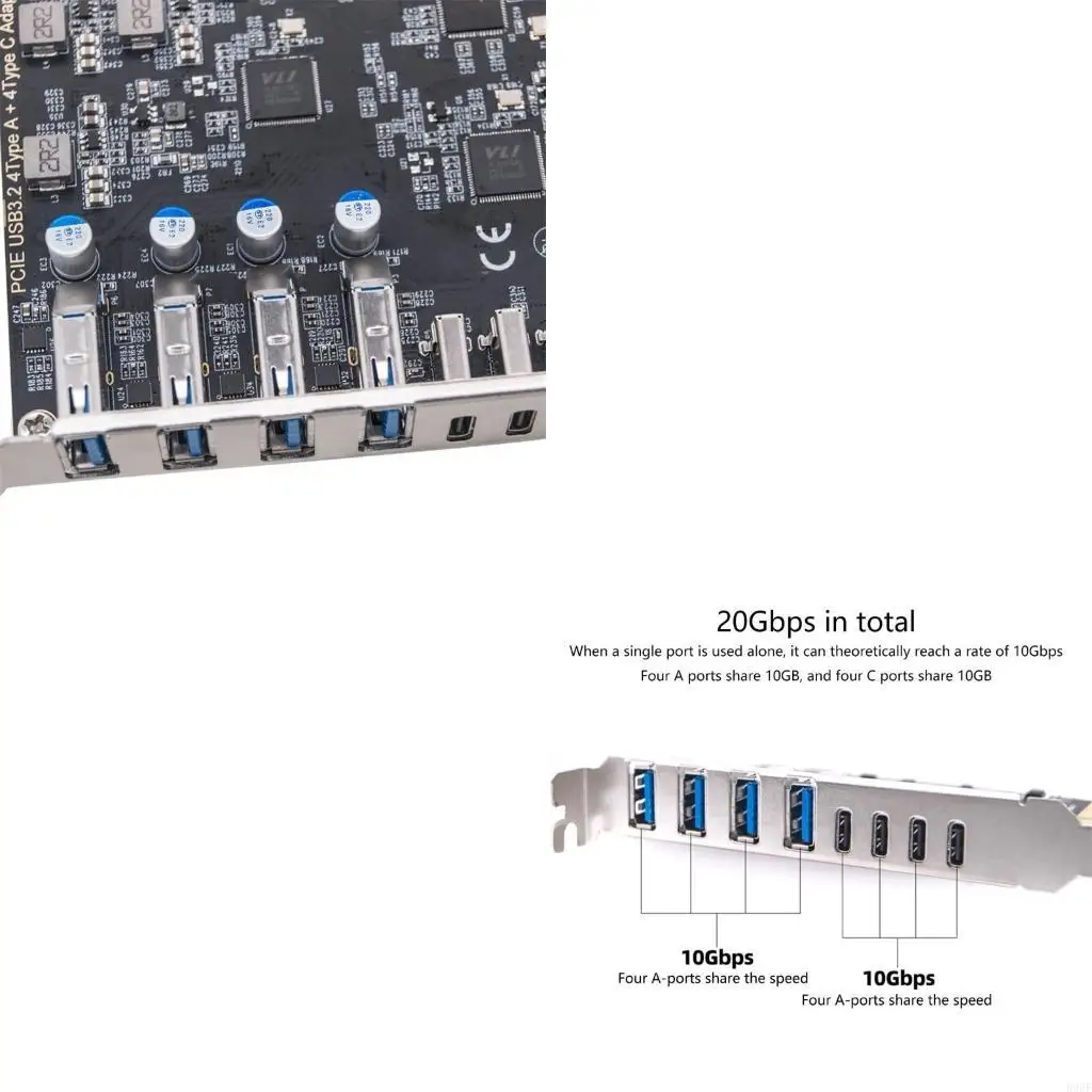 

896F 8 Port PCIe to USB 3.2 TypeA and TypeC Expansion Adapter Card Upgrades Desktop