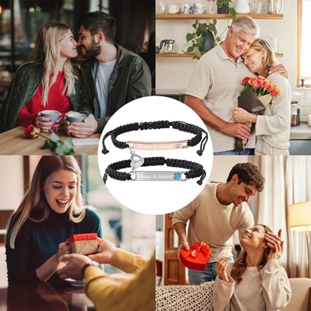 Always and Forever Bracelets for Couple Matching Love Heart Bracelets for Husband and wife Pinky Promise Bracelets for 2 Soulmates Long Distace Relationship Bangle Valentine's Day Gift for His Her view 8
