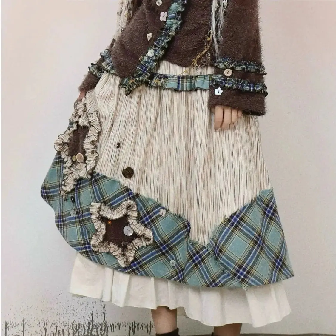 

Contrast Color Niche Skirt 2024 Autumn Winter Design Niche Retro Plaid Long Skirt Chic Versatile Skirt Women