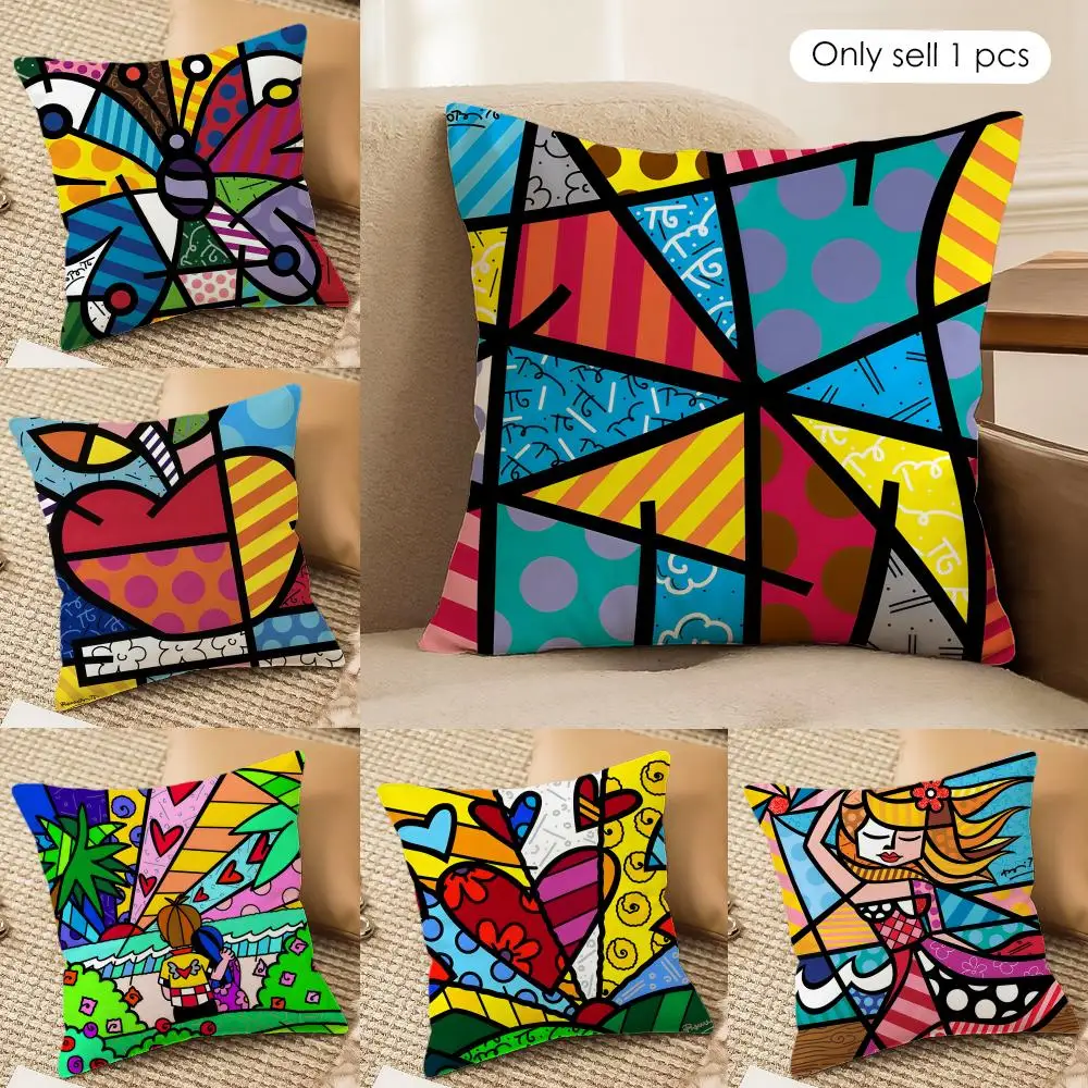 Funda de cojín abstracta con diseño artístico B-Britto, funda de almohada de felpa corta sedosa con cremallera invisible a prueba de polvo para decoración del hogar