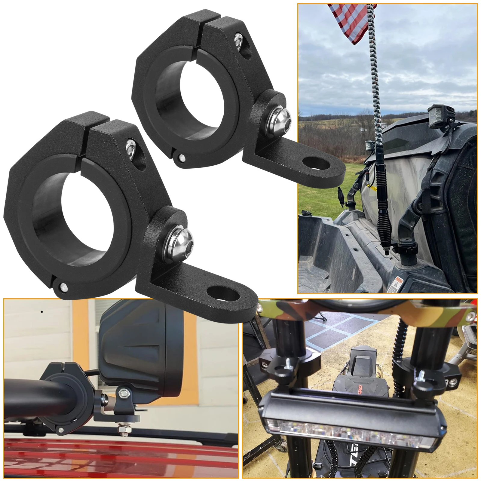 UTV ATV Whip Light Flag Mount Bracket Flagpole Support Stent 360° Rotating Adjustable Light Bar Mounts Bracket for Roll Bar Cage