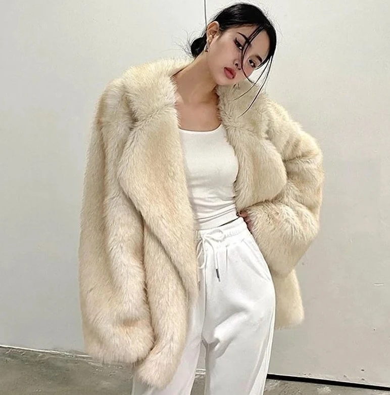 冬の高級ブランドファッショングラデーションアニマルカラーフェイクファーコートジャケット女性ルーズ特大ロングふわふわオーバーコートアウター