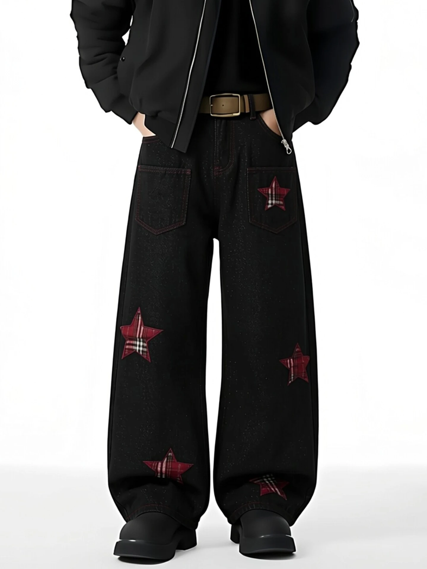 

Spring Autumn Loose Fit Men's Jeans Straight Leg Embroidered Casual Washed out American Style Low Waist Zipper Closure