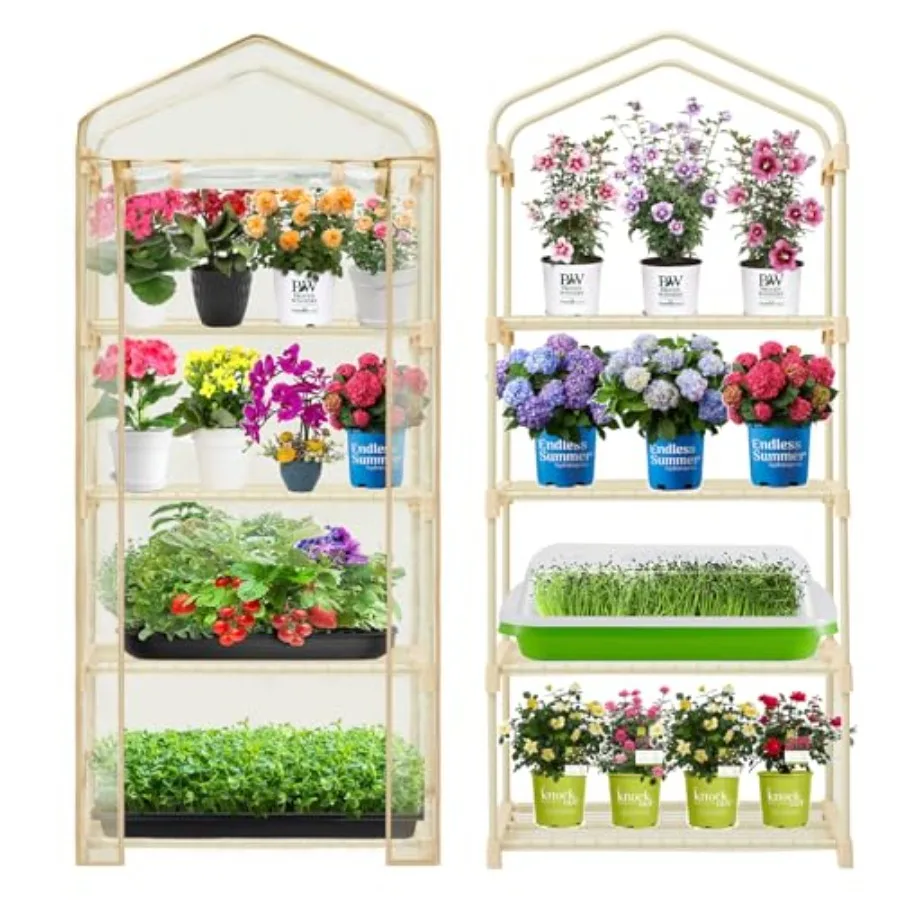 

Garden 4-Tier Greenhouse for Indoor Outdoor Gardening Hot House w/ Zippered Cover and Metal Shelves for Growing Vegetables Flow