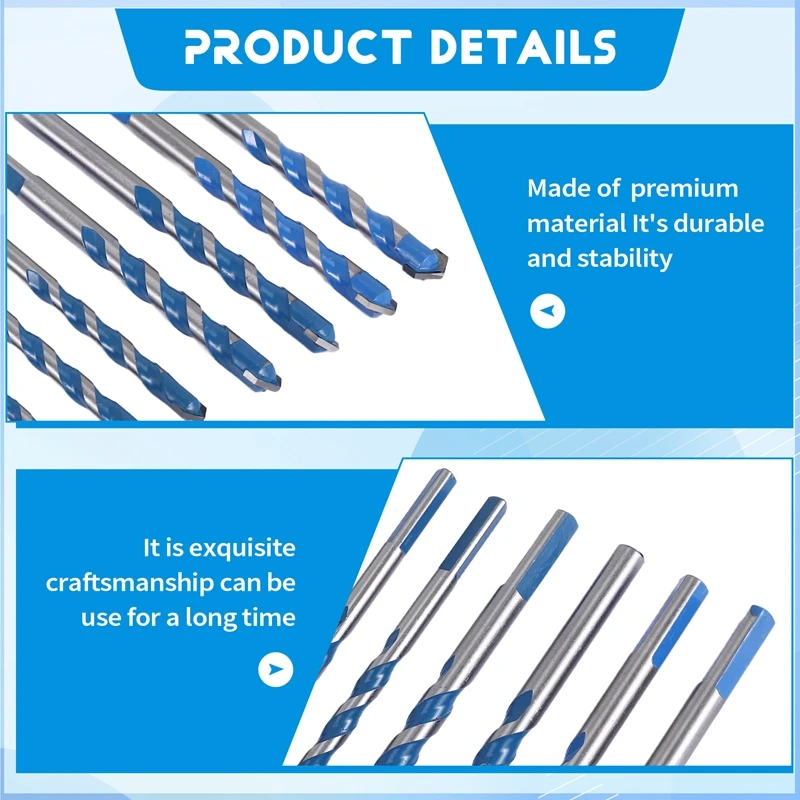 

10Pcs Carbide Masonry Drill Bit Set For Metal Steel Porcelain Tile Concrete Brick Plastic Wood (6 8 10 12Mm)