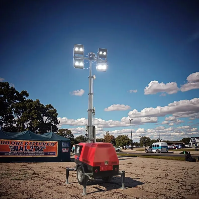 

5M 7M 9M Diesel Generator 4x1000W Mobile Light Towers Trailer Telescopic Mast Portable AC Outdoor Lighting Tower Customized