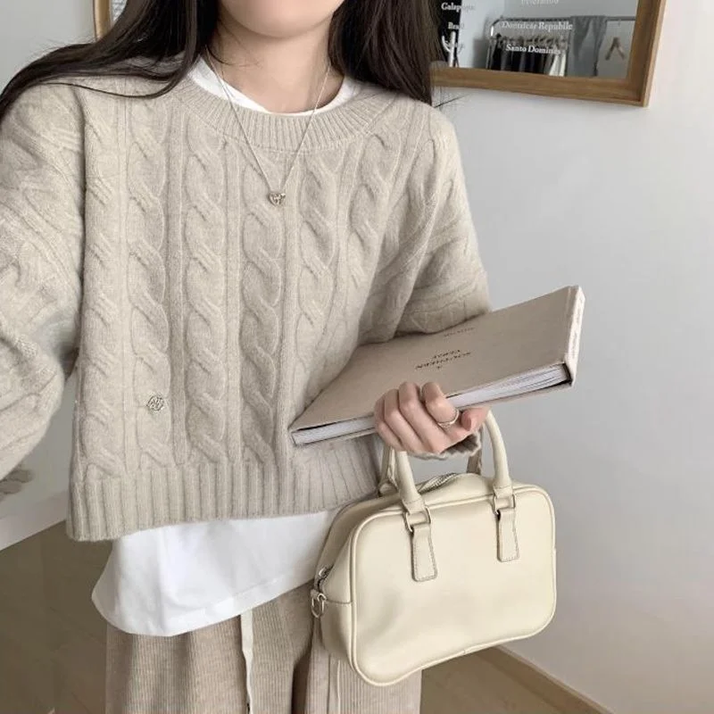 

Short Thickened Twist Sweater Tops for Women's Autumn Winter New Lazy Soft Glutinous Jacket