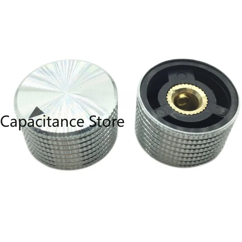 

5PCS Brand new outer aluminum inner plastic potentiometer knob cap, silver pineapple grid 25 * 15mm hole 6mm with RV24