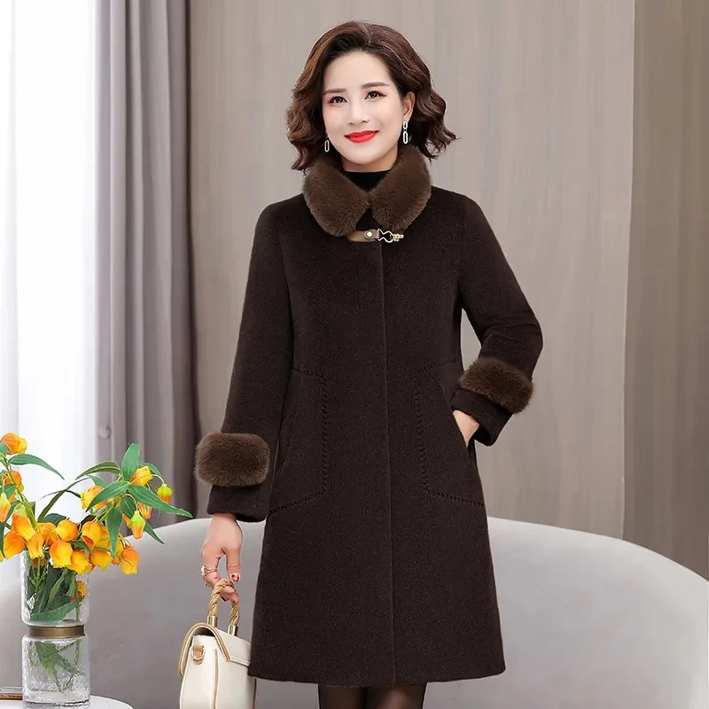 2023New Outwear Middle-Aged Elderly Women Winter Mink Coat Autumn Winter Woolen Jacket Mother Thickened Fur Coat Female Tide Top