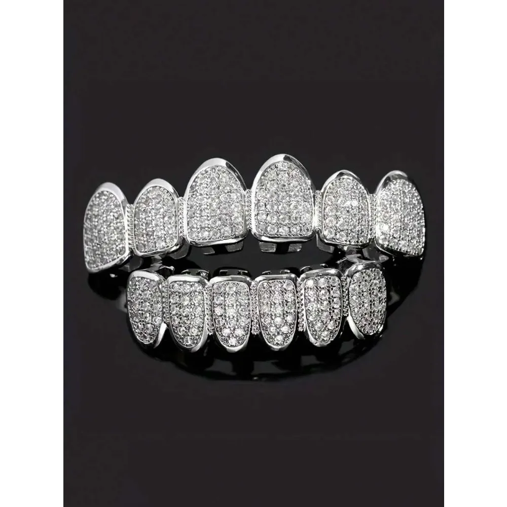 

2pcs Hip Hop Rhinestone Tooth Jewelry Set, Removable Upper & Lower Tooth Caps, for Women Party Hip Hop Events