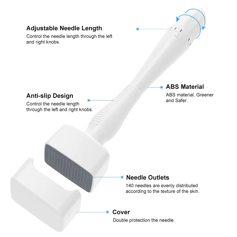 Titânio ajustável Derma Roller Stamp, Titânio Microneedling, Aplicador de soro Fine Touch, Mesoterapia Facial, 140 Pinos