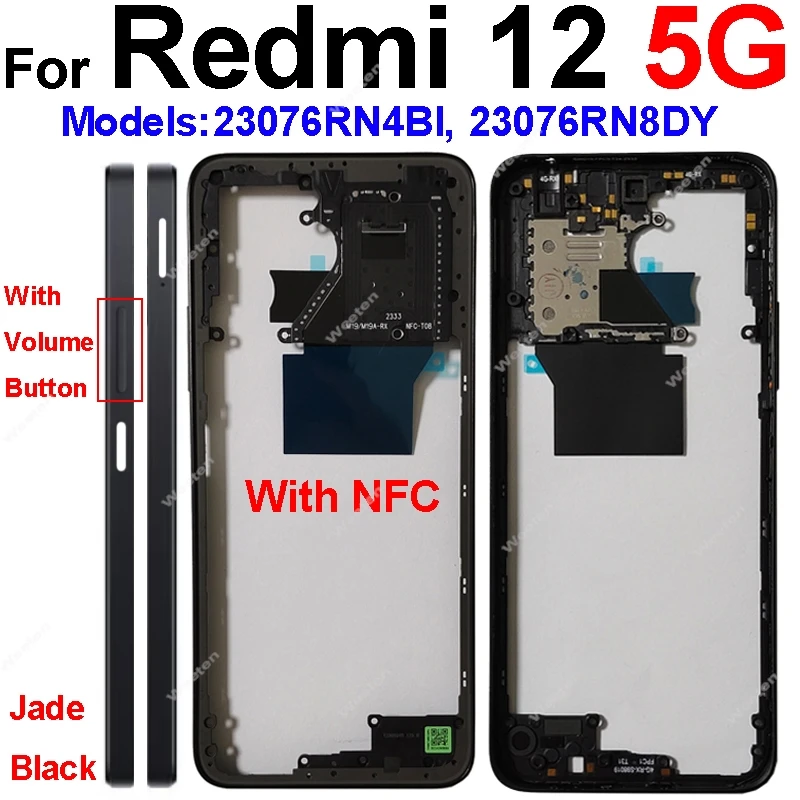 Middle Frame Housing For Xiaomi Redmi 12 4G 5G LCD Front Housing Middle Frame Bezel Chassis Shell Replacement Repair Parts