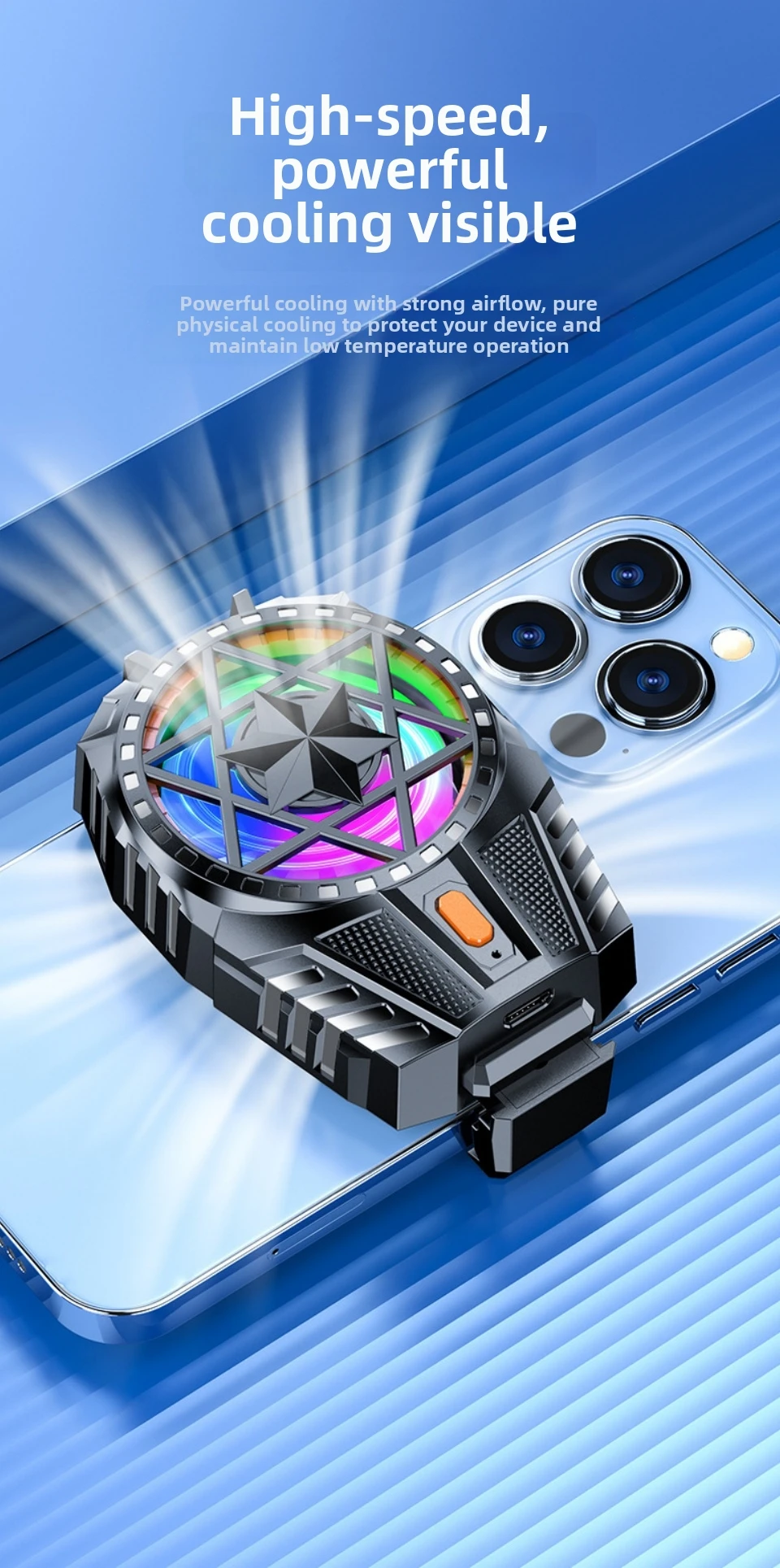 Mobile Phone Radiator Ice Cooler Magnetic Snap-On Cooling Fan RGB Lights Portable Game Cooler For Vlog Mobile Gaming