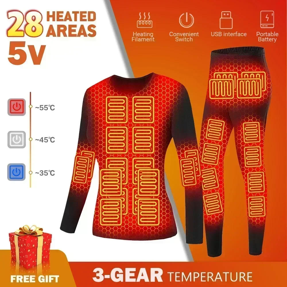 Winter Thermal Heated Jacket Men Vest Heated Underwear Men\'s Ski Suit USB Electric Heating Clothing Fleece Thermal Long Johns