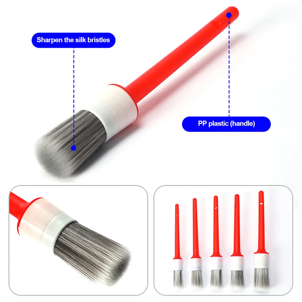 5pcs Car Exterior Interior Detail Brush Boar Hair Bristle Brushes for Car Cleaning Auto Detail Tools Dashboard Cleaning Brush