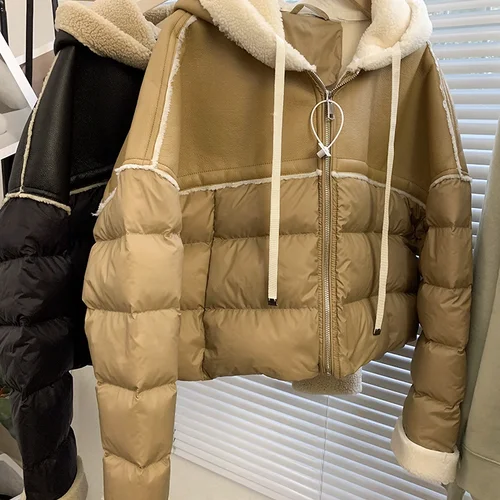 보온 다운 재킷 여성용 가벼운 슬림 핏 단추 긴 소매 보온 다운 여성용 가벼운 슬림 핏 내부 패브릭 캐주얼 패딩 재킷  Best5