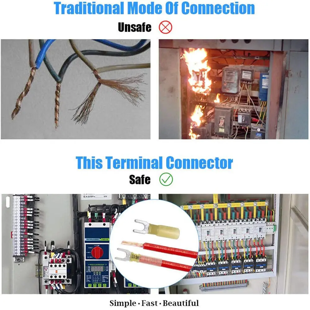 50X Insulated Heat Shrink Fork Wire Spade Crimp Connectors Terminal 10-12AWG #10