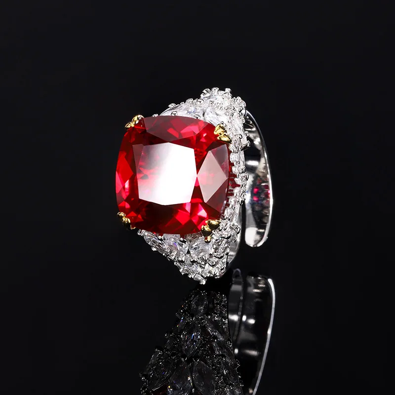 New Gold-Plated Genuine Corundum Bird's Nest Cut Vintage Chunky Square Ring for Women14*14