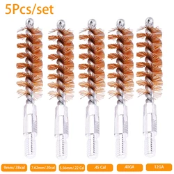 5Pcs/Set Hunting Gun Cleaning Brush 9mm 5.56mm 7.62mm .45Cal .40 12GA Bronze Brushes Kit Clean Tool Rifle Pistol Accessories