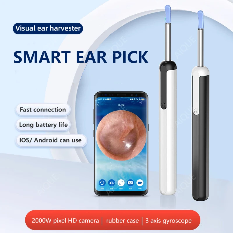 AiQUE Visual Ear Cleaner with 2000W Pixel Camera 6 LED Light Ear Wax Removal Tool ​Take Video HD Earpick for IOS Android Gifts