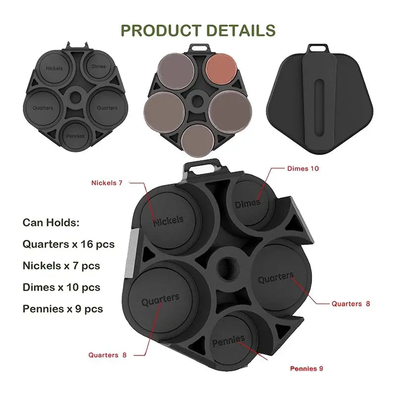 

A013 2 Pack Coin Dispenser - Portable Coin Case with Clip, Change Holder Minimalist Coin Collection Wallet (2 Pack, Black)