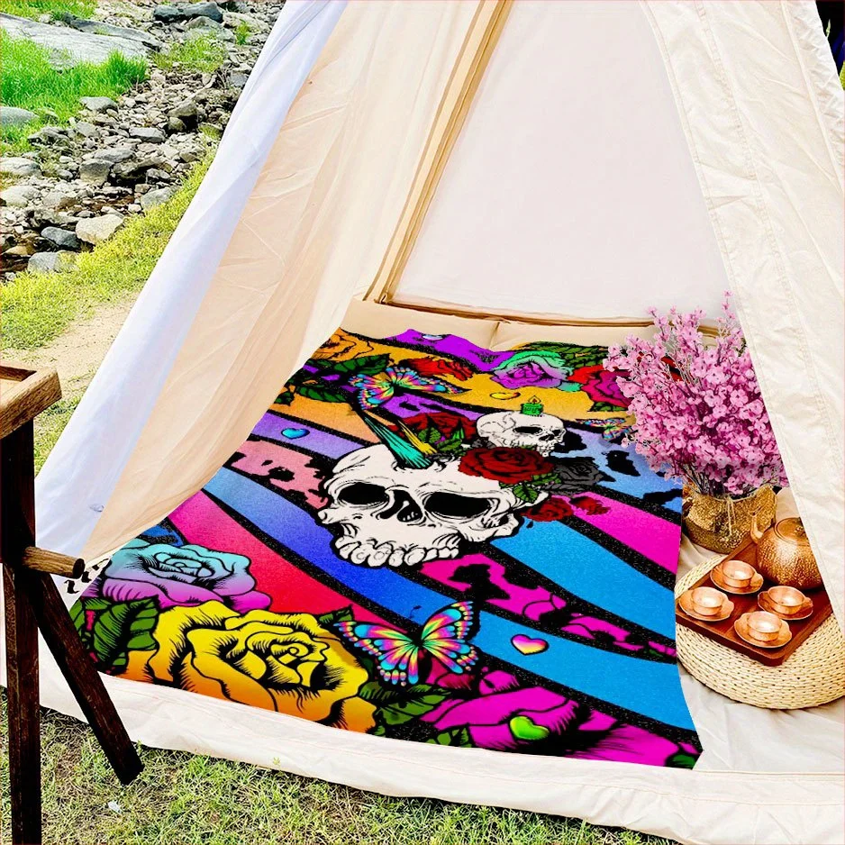 Sugar Skull Fiesta Blanket Reversible Flannel Throw for Folk Art Lovers AllSeason Comfort Vibrant Culture Gift
