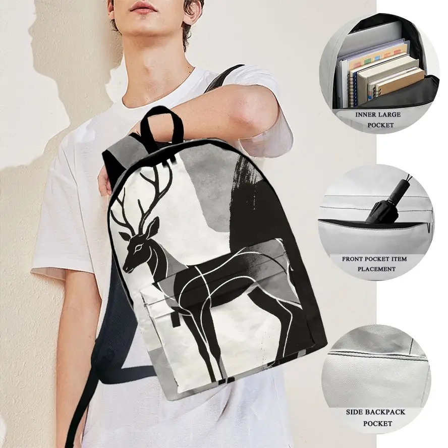 

1pc Minimalist Deer Print Backpack, Fashionable and Simple, Unisex, Large Capacity, High-Quality Gift