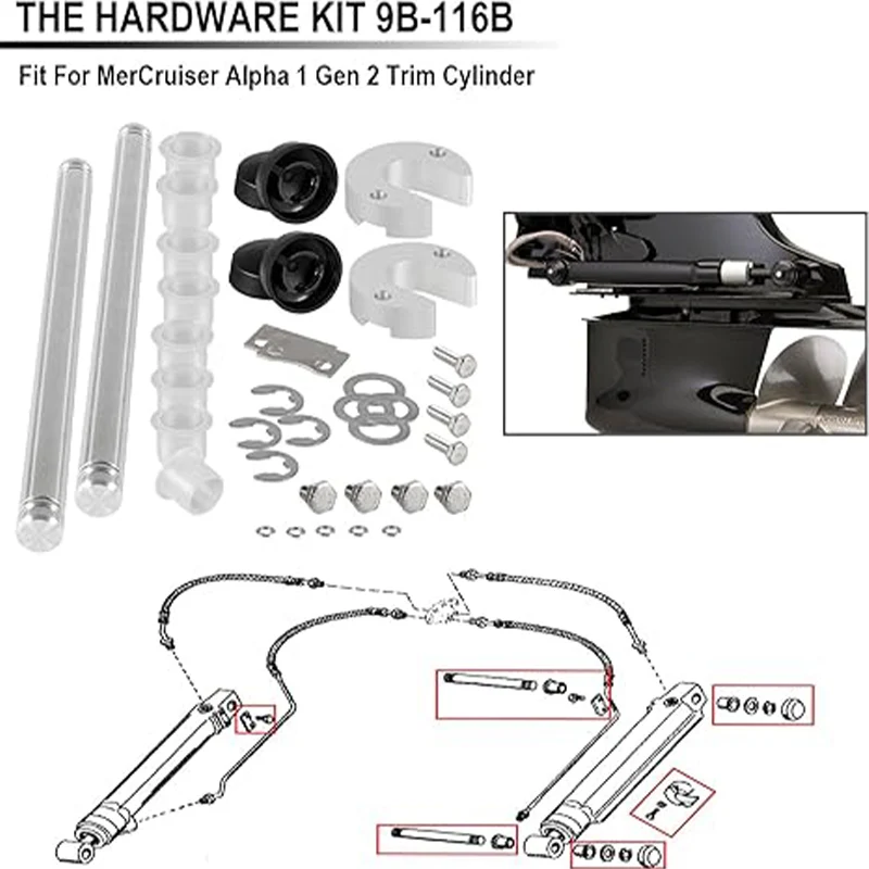 Zestaw osprzętu cylindra wykończeniowego 9B-116B z kołpakiem kotwiącym, tulejami, pierścieniami E i zestawem anodowym, pasujący do MerCruiser Alpha Gen 2