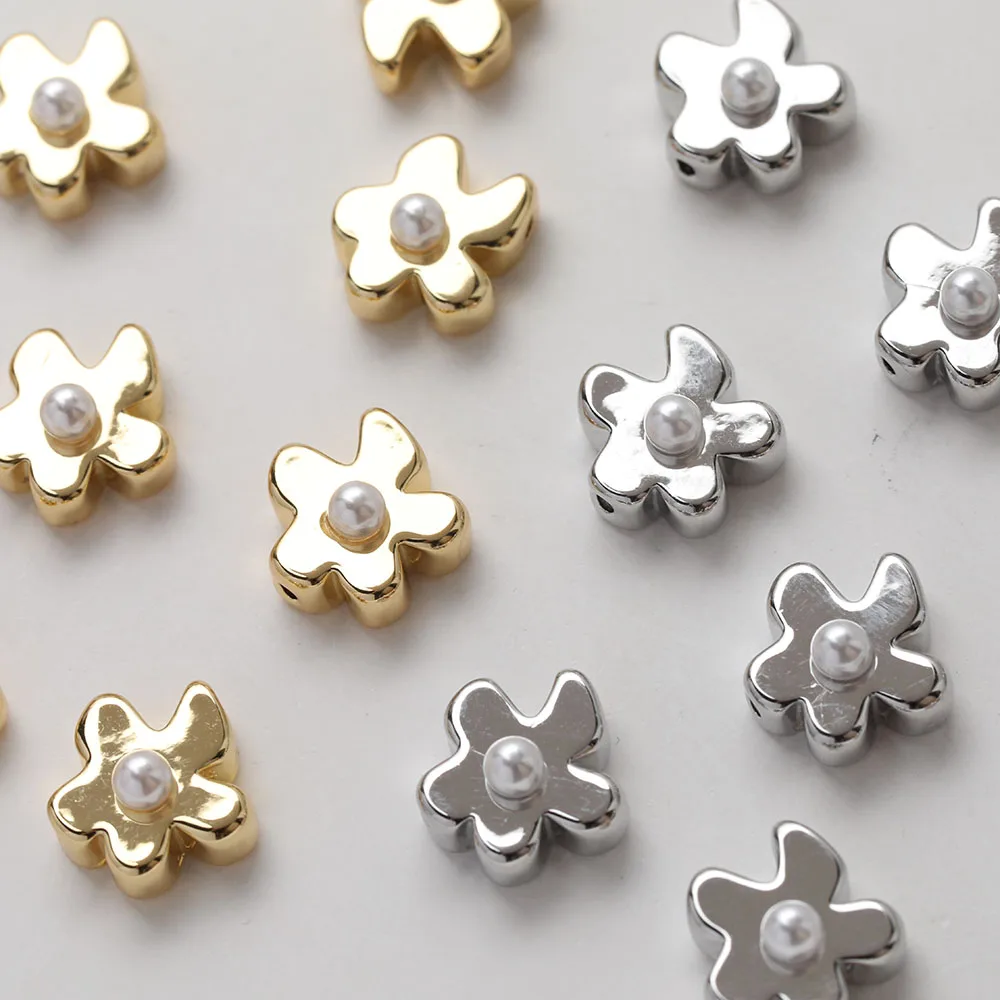 4PCS Dainty Flower Beads Spacer Bead for Jewelry Making Bracelet Necklace Supplies DIY 14k Gold Plated 13*13mm Brass Accessories