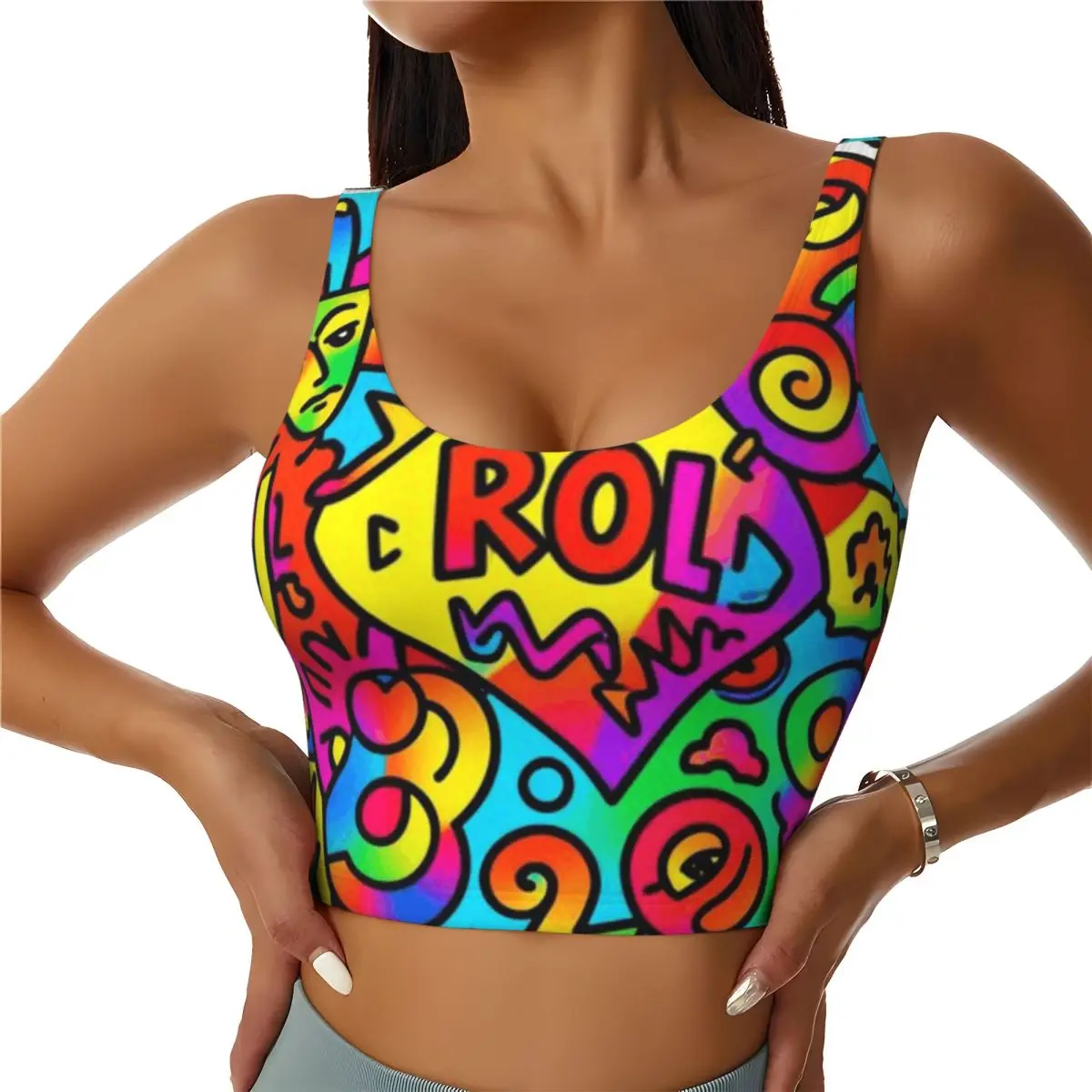 High Neck Sports Top Maximalist Dopamine Design Bold Colorful Tennis Training Scoop Neck Tank