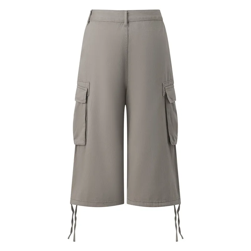 Women Y2K Cargo Bermuda Shorts Low Waist Drawstring Hem Loose Fit Multi Pocket Aesthetic Camouflage Denim Shorts Streetwear