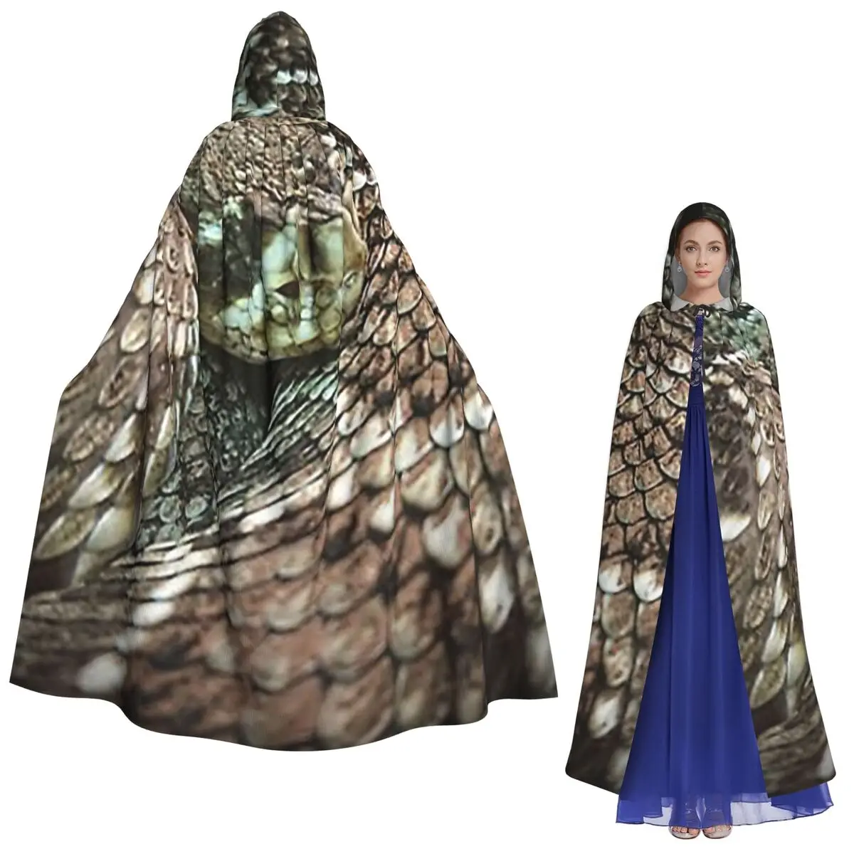 

Змея, спиральная ромбовидная спинка, гремучая змея, длинный плащ с капюшоном, средневековый костюм ведьмы, накидка для косплея, Хэллоуин, вечеринка, унисекс для взрослых