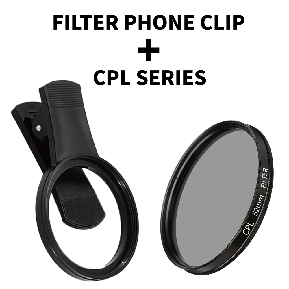 Filtro de lente de teléfono móvil de 52mm-CPL, Clip de lente, accesorios de cámara, filtro polarizador Circular para Canon Nikon para todos los teléfonos inteligentes