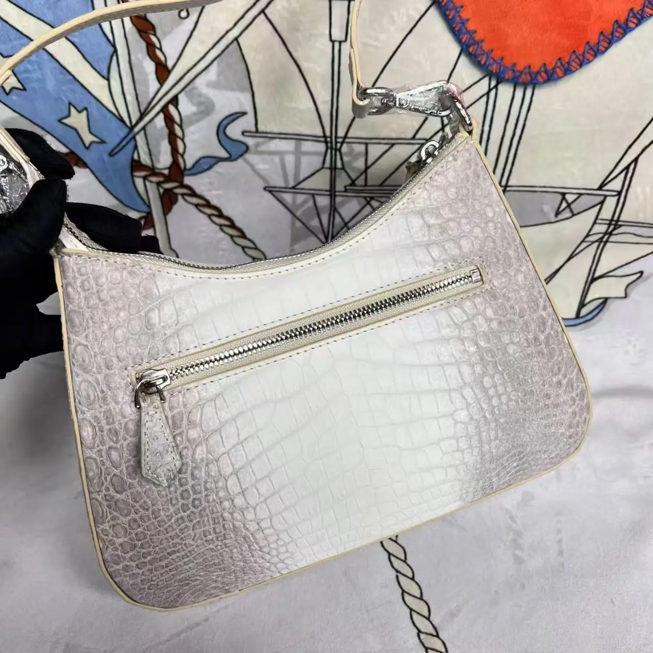 الهيمالايا اللون الأبيض أحدث مصمم 2026 جديد 100% جلد التمساح الأصلي عبر الجسم حقيبة جلد التمساح حقيبة كتف سيدة #2