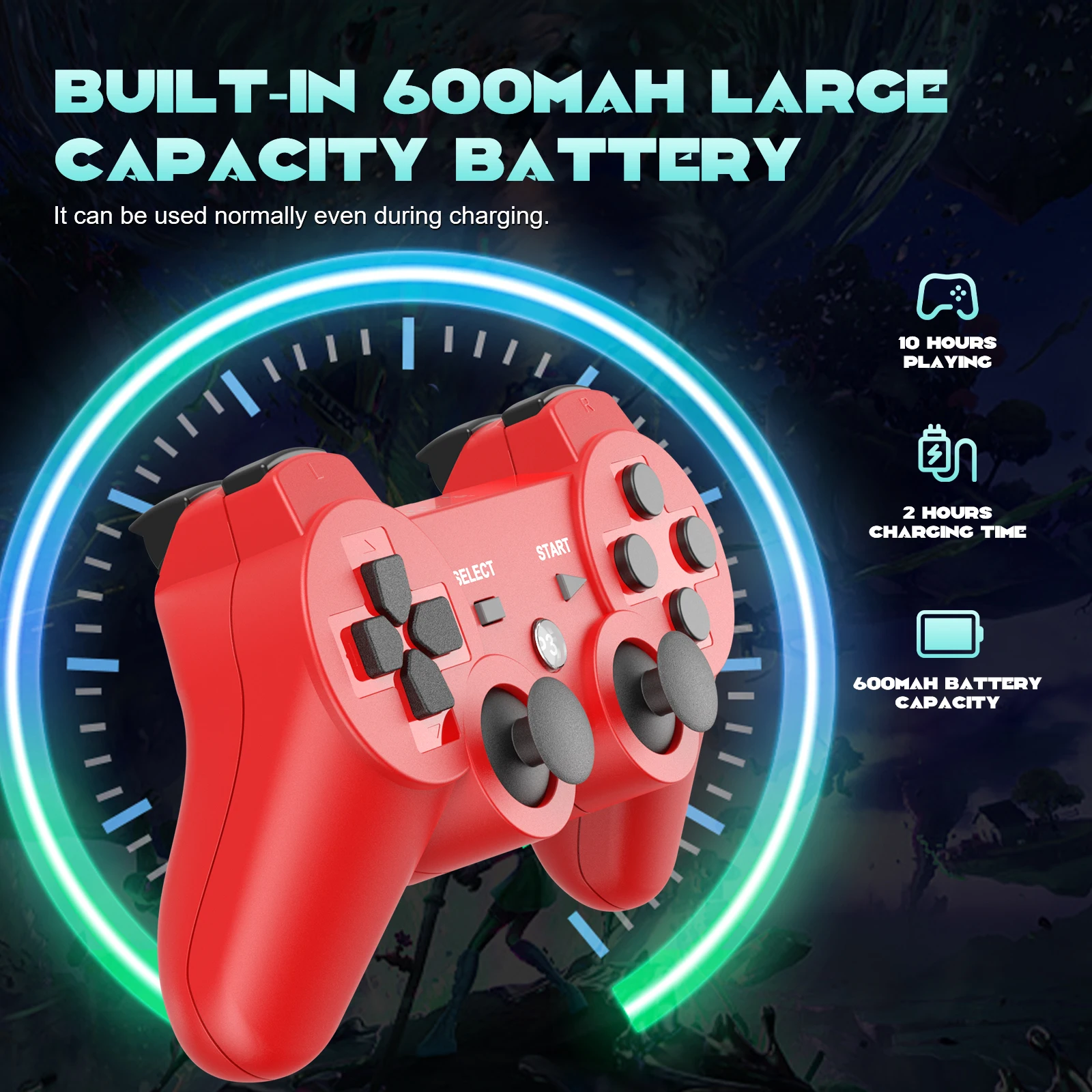 GOMROMBO Game-Controller für Playstation 3/PS3/PC/Android Wireless BT Gamepad 6-Achsen-Gyro-Gaming-Rocker mit zwei Motoren Vibration