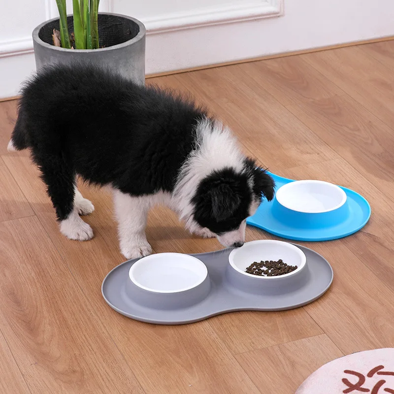 Anti-splash Double Food Bowls For Large Dogs Silicone Dog Bowl Mat Water Drinking Bowl For Cats  Anti Slip Dog Dish Accessories