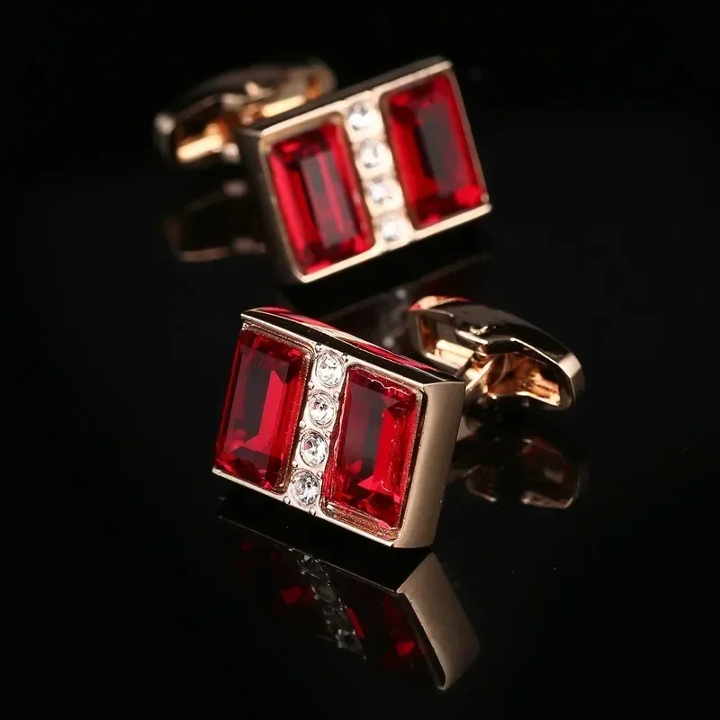 Cufflinks High-grade Golden Men\'s Business Banquet Wedding Daily Accessories Gifts Vintage French Shirt Red Crystal Cuff Links