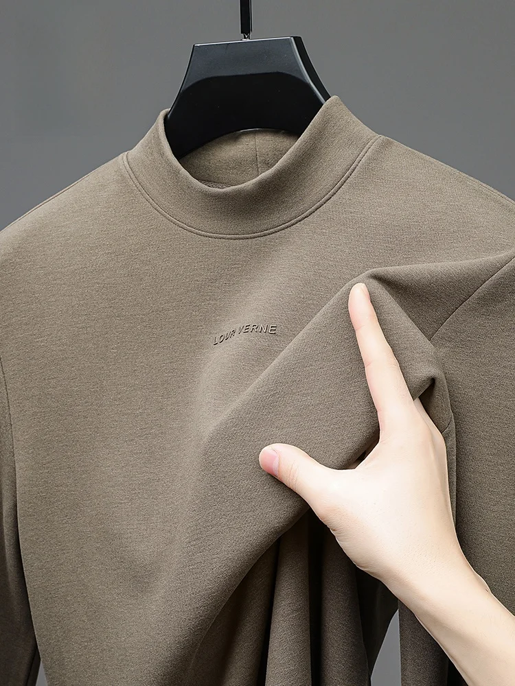 

Lormen Men's Double-Sided Fce Base irt Casual Long Sve f-High Collar Warm Winter T-irt Busin Gentleman Sle