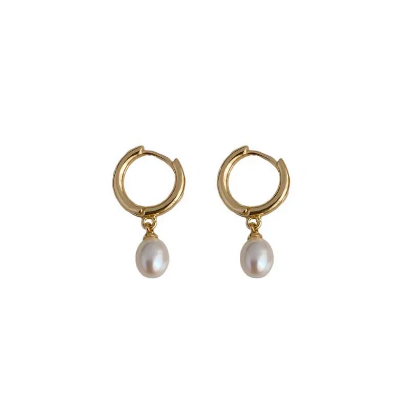 Exquisite Gold Color Circle White Baroque Pearls Dangle Earrings For Women Simple Design Young Girls Party Wedding Jewelry