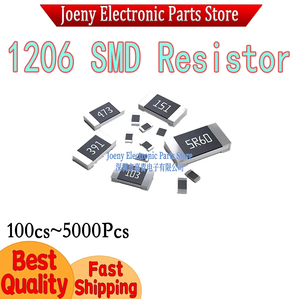100Pcs/5000Pcs SMD 1206 1% resistance 1R 2R 3R 4R 5.6R 10R 20R 30R 40R 56R 68R 82R 0.1R 100R 220R 470R 1K 10K 20K 33K 82K