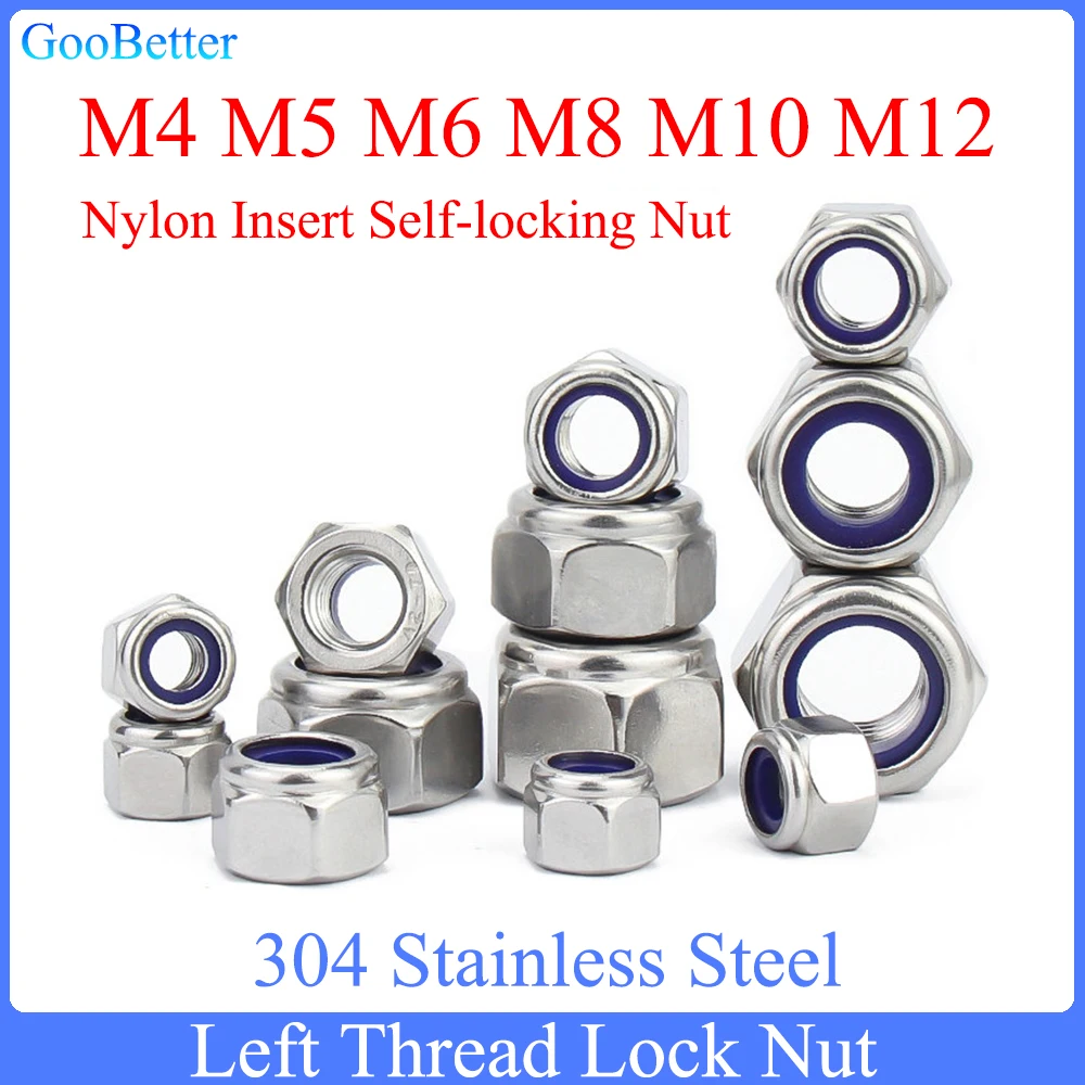 5/10/20Pcs Left Thread LockNut M4 M5 M6 M8 M10 M12 A2 304 Stainless Steel Reverse Rotate Hexagon Nylon Insert Self-locking Nut