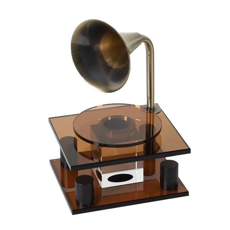 

Minimalist Luxury Ash Crystal Vintage Record Player Desktop Ornaments Model Room Home Living Room TV Cabinet Decorations