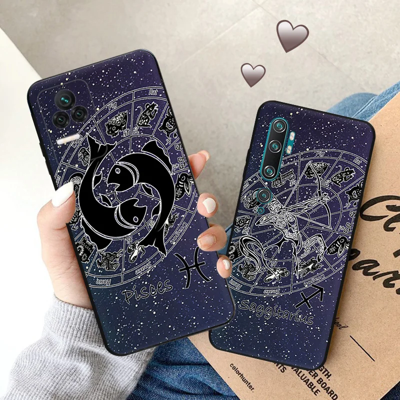 Soft Case for Redmi Note 11S 10S A3 10C 10A Xiaomi 14 11T Pro 10T 10 11 Lite 12 Zodiac Constellations Black Phone Cases Cover