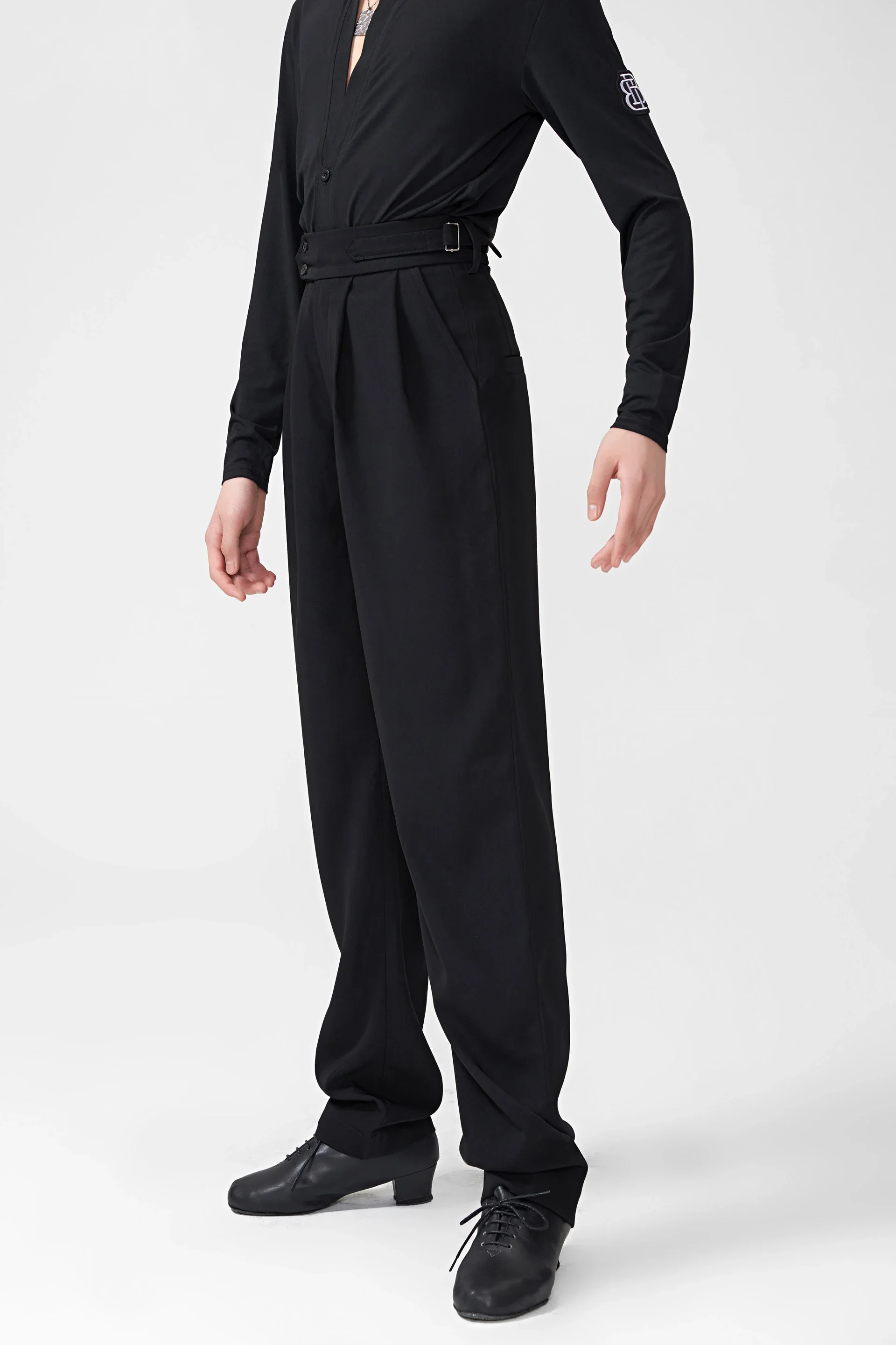 Spodnie do tańca latynoamerykańskiego męskie, luźne, z wysokim stanem, czarne spodnie do tańca latynoamerykańskiego dla dorosłych, odzież na zawody tańca towarzyskiego Cha Cha